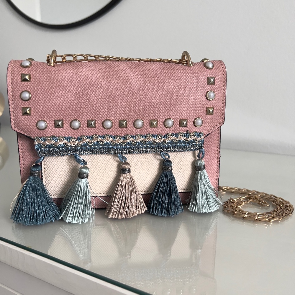 Pink & Blue Embellished Crossbody Bag